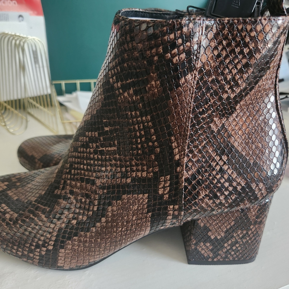 Brown Snake Print Ankle Boots